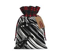 MyPiky Black And White Checkered Stripes Print Drawstring Christmas Gift Bags Gift Wrap Bags Candy Storage Bag Reusable 4.7x6.9 Inch Party