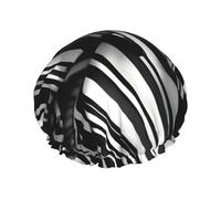 MyPiky Black And White Checkered Stripes Print Shower Cap,Elastic And Reusable Bath Hair Hat For Long Hair,Large Waterproof Shower Bonnet,For Women Men Kids