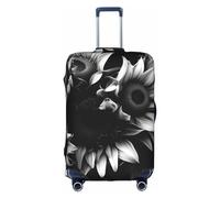 MyPiky Black And White Sunflowers Print Luggage Cover Suitcase Protector Travel Suitcase Cover For Kid And Adult Fits 18-32 Inch, White, L