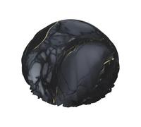 MyPiky Black Marble Print Shower Cap,Elastic And Reusable Bath Hair Hat For Long Hair,Large Waterproof Shower Bonnet,For Women Men Kids