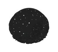 MyPiky Black Shimmering Print Shower Cap,Elastic And Reusable Bath Hair Hat For Long Hair,Large Waterproof Shower Bonnet,For Women Men Kids