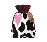 MyPiky Black White Milk Cow Print Christmas Drawstring Gift Bags,Drawstring Bag,Xmas Christmas Bags Party Storage Bags Reusable