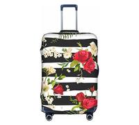 MyPiky Black White Stripes Red Rose Flowers Print Luggage Cover Suitcase Protector Travel Suitcase Cover For Kid And Adult Fits 18-32 Inch, White, S