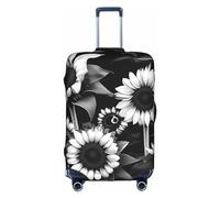 MyPiky Black White Sunflowers Print Luggage Cover Suitcase Protector Travel Suitcase Cover For Kid And Adult Fits 18-32 Inch, White, M