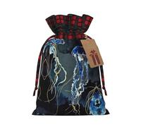 MyPiky Blue And Gold Jellyfish Print Drawstring Christmas Gift Bags Gift Wrap Bags Candy Storage Bag Reusable 4.7x6.9 Inch Party