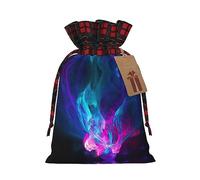 MyPiky Blue And Red Fire Print Christmas Drawstring Gift Bags,Drawstring Bag,Xmas Christmas Bags Party Storage Bags Reusable