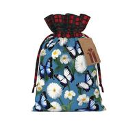 MyPiky Blue Butterflies White Flowers Print Christmas Drawstring Gift Bags,Drawstring Bag,Xmas Christmas Bags Party Storage Bags Reusable