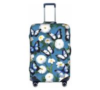 MyPiky Blue Butterflies White Flowers Print Luggage Cover Suitcase Protector Travel Suitcase Cover For Kid And Adult Fits 18-32 Inch, White, L
