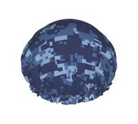 MyPiky Blue Camouflage Pattern Print Shower Cap,Elastic And Reusable Bath Hair Hat For Long Hair,Large Waterproof Shower Bonnet,For Women Men Kids
