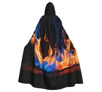 MyPiky Blue Flame Print Halloween Cloak Full Length Hooded Adults Unisex Cape For Cosplay Festivals