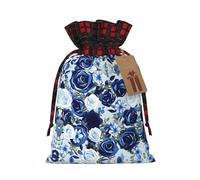 MyPiky Blue Flower Floral Pattern Roses Print Drawstring Christmas Gift Bags Gift Wrap Bags Candy Storage Bag Reusable 4.7x6.9 Inch Party