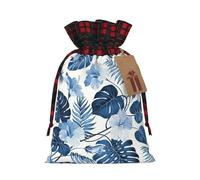 MyPiky Blue Flower Tropical Print Christmas Drawstring Gift Bags,Drawstring Bag,Xmas Christmas Bags Party Storage Bags Reusable