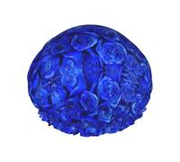 MyPiky Blue Rose Print Shower Cap,Elastic And Reusable Bath Hair Hat For Long Hair,Large Waterproof Shower Bonnet,For Women Men Kids