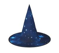 MyPiky Blue Shining Stars Pattern Print Carnival Halloween Witch Hat Costume Lightweight Cap For Parties Cosplay, Black, 3 PCS