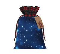 MyPiky Blue Shining Stars Pattern Printing Christmas Drawstring Gift Bags Xmas Holiday Reusable Needs Wrapping Present Bags