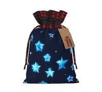 MyPiky Blue Shining Stars Print Christmas Drawstring Gift Bags,Drawstring Bag,Xmas Christmas Bags Party Storage Bags Reusable