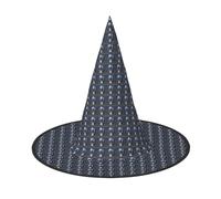 MyPiky Blue Stripe Stars Skull Print Carnival Halloween Witch Hat Costume Lightweight Cap For Parties Cosplay, Black, 1