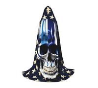 MyPiky Blue Stripe Stars Skull Print Unisex Hooded Comfortable Cloak Gothic Halloween Cosplay Carnival Vampire Themes, Black, S