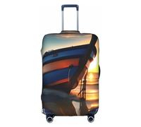 MyPiky Boat Beach Sunrise Time Nautical Print Luggage Cover Suitcase Protector Travel Suitcase Cover For Kid And Adult Fits 18-32 Inch, White, L