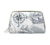 MyPiky Boat Map Print Cosmetic Bags,Leather Makeup Bag Small For Purse,Cosmetic Pouch,Toiletry Clutch For Women Travel, Boat Map, One Size