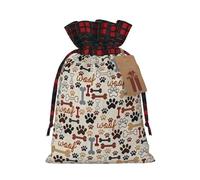 MyPiky Bone And Paw Print Print Christmas Drawstring Gift Bags,Drawstring Bag,Xmas Christmas Bags Party Storage Bags Reusable