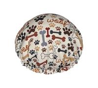 MyPiky Bone And Paw Print Print Shower Cap,Elastic And Reusable Bath Hair Hat For Long Hair,Large Waterproof Shower Bonnet,For Women Men Kids