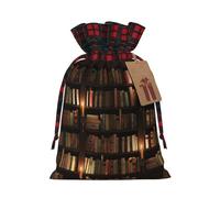 MyPiky Book Room Library Print Christmas Drawstring Gift Bags,Drawstring Bag,Xmas Christmas Bags Party Storage Bags Reusable