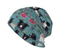 MyPiky Border Collie Florals Print Beanie Hat Slouchy Cap Knitted Hat Cancer Headwear Chemo Caps Knitted Hats for Women Men, Border Collie Florals, One size