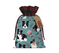 MyPiky Border Collie Florals Print Christmas Drawstring Gift Bags,Drawstring Bag,Xmas Christmas Bags Party Storage Bags Reusable