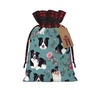 MyPiky Border Collie Florals Print Drawstring Christmas Gift Bags Gift Wrap Bags Candy Storage Bag Reusable 4.7x6.9 Inch Party