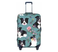 MyPiky Border Collie Florals Print Luggage Cover Suitcase Protector Travel Suitcase Cover For Kid And Adult Fits 18-32 Inch, White, S