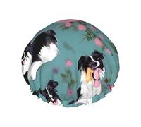 MyPiky Border Collie Florals Print Shower Cap,Elastic And Reusable Bath Hair Hat For Long Hair,Large Waterproof Shower Bonnet,For Women Men Kids