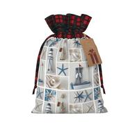 MyPiky Bottle Seashell Starfish Lighthouse Print Christmas Drawstring Gift Bags,Drawstring Bag,Xmas Christmas Bags Party Storage Bags Reusable
