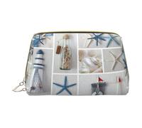 MyPiky Bottle Seashell Starfish Lighthouse Print Cosmetic Bags,Leather Makeup Bag Small For Purse,Cosmetic Pouch,Toiletry Clutch For Women Travel, Bottle Seashell Starfish Lighthouse, One Size