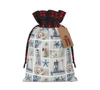 MyPiky Bottle Seashell Starfish Lighthouse Print Drawstring Christmas Gift Bags Gift Wrap Bags Candy Storage Bag Reusable 4.7x6.9 Inch Party