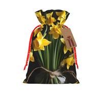 MyPiky Bouquet Of Daffodil Printing Christmas Drawstring Gift Bag For Xmas Birthday Holiday Party Presents Favors Bags