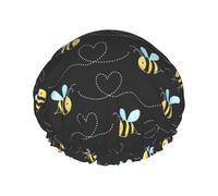 MyPiky Bumble Bees Print Shower Cap,Elastic And Reusable Bath Hair Hat For Long Hair,Large Waterproof Shower Bonnet,For Women Men Kids