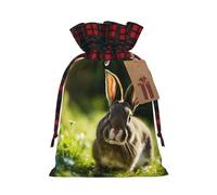 MyPiky Bunny Rabbits Print Christmas Drawstring Gift Bags,Drawstring Bag,Xmas Christmas Bags Party Storage Bags Reusable