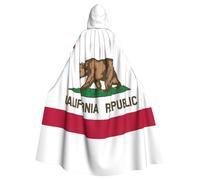 MyPiky California State Flag Print Halloween Cloak Full Length Hooded Adults Unisex Cape For Cosplay Festivals