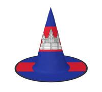 MyPiky Cambodia Flag Print Carnival Halloween Witch Hat Costume Lightweight Cap For Parties Cosplay, Black, 2 PCS