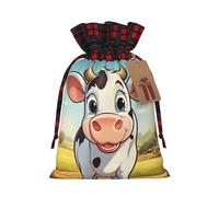 MyPiky Cartoon Milk Cow Print Christmas Drawstring Gift Bags,Drawstring Bag,Xmas Christmas Bags Party Storage Bags Reusable