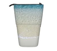 MyPiky Clear Sea Water White Sand Beach Print Standing Pencil Case Telescopic Pencil Bag Pop Up Pencil Pouch Pen Pouch Makeup Cosmetics Bag, Black