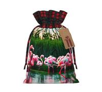 MyPiky Colorful And Fabulous Flamingos Printing Christmas Drawstring Gift Bags Xmas Holiday Reusable Needs Wrapping Present Bags