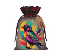 MyPiky Colorful Bird Printing Christmas Drawstring Gift Bags Xmas Holiday Reusable Needs Wrapping Present Bags