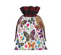 MyPiky Colorful Butterflies And Flowers Print Drawstring Christmas Gift Bags Gift Wrap Bags Candy Storage Bag Reusable 4.7x6.9 Inch Party