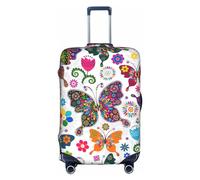 MyPiky Colorful Butterflies And Flowers Print Luggage Cover Suitcase Protector Travel Suitcase Cover For Kid And Adult Fits 18-32 Inch, White, M