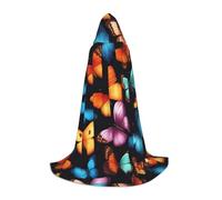 MyPiky Colorful Butterfly Print Unisex Hooded Comfortable Cloak Gothic Halloween Cosplay Carnival Vampire Themes, Black, Large