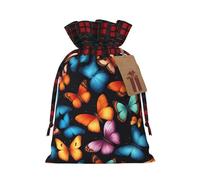 MyPiky Colorful Butterfly Printing Christmas Drawstring Gift Bags Xmas Holiday Reusable Needs Wrapping Present Bags