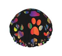 MyPiky Colorful Dog Paw Print Shower Cap,Elastic And Reusable Bath Hair Hat For Long Hair,Large Waterproof Shower Bonnet,For Women Men Kids