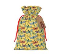 MyPiky Colorful Dragonfly Printing Christmas Drawstring Gift Bag For Xmas Birthday Holiday Party Presents Favors Bags